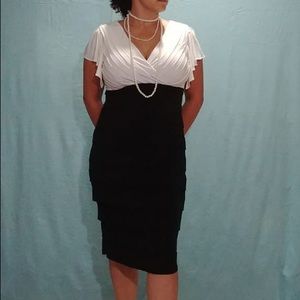 Formal pleaded midi dress- Black and cream